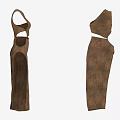 Unique Brown Leather Apparel With Irregular Cut Design And Textured Surface
