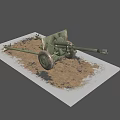 Vintage Green Military Field Cannon With Large Wheels And Long Barrel