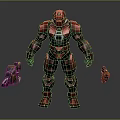 Red Armored Sci Fi Warrior With Futuristic Armor And Dual Yellow Silver Weapons 3d model