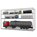 Various Types of Utility Vehicles Including Cargo Trucks Transport Trailers and Excavators
