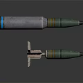 Military Artillery Projectile Weapons With Two Different Lengths Green Silver Casings And Bottom Fins