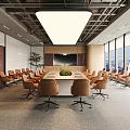 Modern Conference Room Interior With Large Meeting Table Ergonomic Chairs And City View Windows