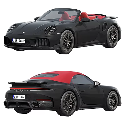 Sleek Black Convertible Sports Car With Red Soft Top And Red Interior Design 3d model