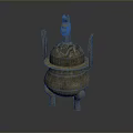 Decorative Bronze Container With Carved Patterns Lid Three Legs And Handles 3d model