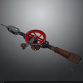 Vintage Hand Tool With Red Wheel Wooden Handle And Metal Parts