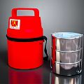 Red Thermal Container With Handle And Silver Stackable Multi Layer Lunch Box 3d model