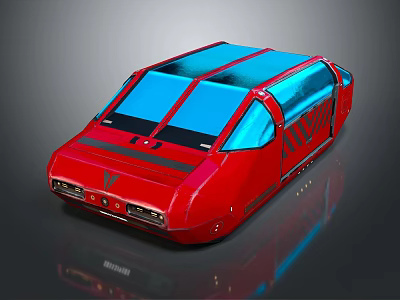 Red Futuristic Car With Blue Roof And Sleek Aerodynamic Body Design Features 3d model