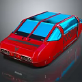 Red Futuristic Car With Blue Roof And Sleek Aerodynamic Body Design Features