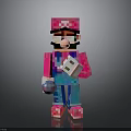 Pixel Style Character With Pink Hat Blue Overalls Holding Game Cartridge