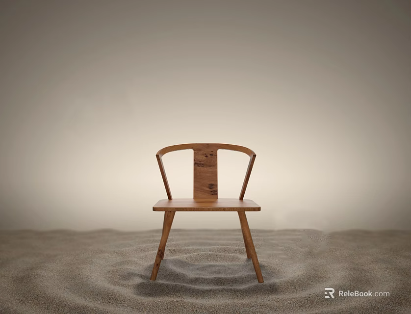 Minimalist Wooden Chair Design Placed on Sandy Surface with Neutral Gradient Background 3d model 