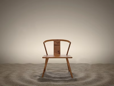 Minimalist Wooden Chair Design Placed on Sandy Surface with Neutral Gradient Background 3d model