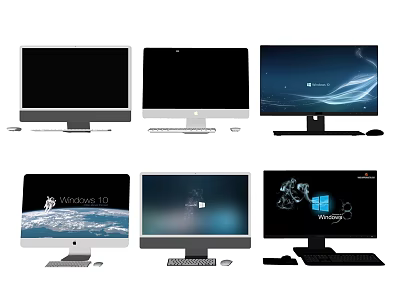 Various Computer Monitors With Different Display Screens And Desktop Designs 3d model