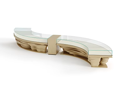 Jewelry Store Modern Curved Display Counter With Glass Top And Wooden Layered Design 3d model