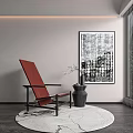 Modern Red Single Chair With Black Frame Near Decorative Painting And Vase On Rug