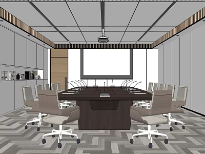 Modern Conference Room Interior Design with Large Table Projector Screen And Comfortable Chairs 3d model