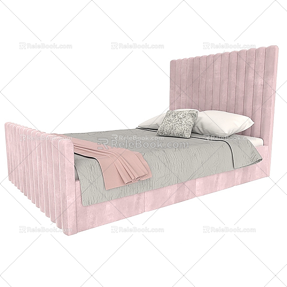 Single Bed Bedroom Furniture Bedside Cabinet Bed 3d model