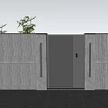 Modern Entrance Gate Slatted Design In Concrete Wall With Clear Sky And Plants