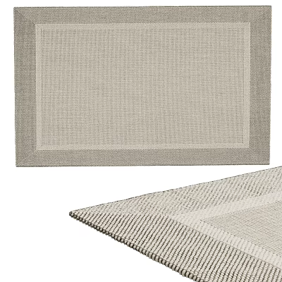 Square Woven Rug In Beige With Textured Pattern And Simple Border For Modern Home 3d model