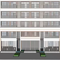 Modern Building Facade Entrance With Glass Doors Wooden Panels And Decorative Lighting