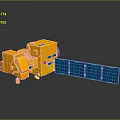 Advanced Satellite Equipment With Gold Red Structure And Blue Solar Panels
