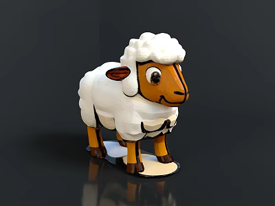 Cartoon Style Sheep With White Wool Brown Head And Black Legs Cute Design 3d model