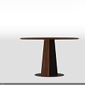 Round Solid Wooden Dining Table With Conical Leg And Black Base Design 3d model