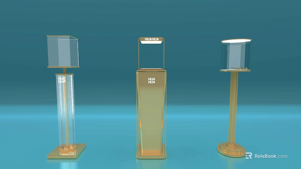Elegant Modern Display Stands With Transparent And Gold Design For Exhibits 3d model 