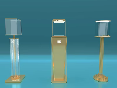 Elegant Modern Display Stands With Transparent And Gold Design For Exhibits 3d model