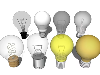 Assorted Light Bulbs With Different Designs Colors Shapes And Base Materials 3d model