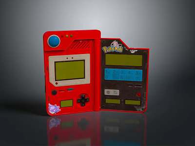 Red Vintage Handheld Game Console With Green Screen And Control Buttons 3d model