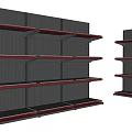 Modern Retail Display Shelves With Multiple Layers Black Red Metal Structure