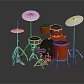 Shiny Red Drum Set Musical Instruments And Art Supplies With Metal Cymbals And Reflection