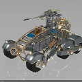 Steampunk Mechanical Vehicle With Metal Structure Cannon And Track Design
