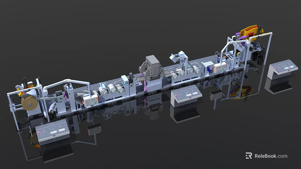 Industrial Factory Production Line With Automated Machinery And Manufacturing Equipment 3d model 