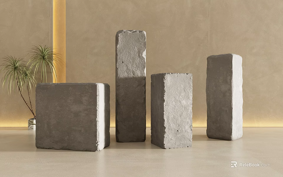 Concrete Columns As Decor With Different Shapes In Minimalist Interior 3d model