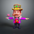 Man Wearing Purple Coat Red Vest Green Jewel Hat Holding Cigar Wine Glass Arms Outstretched