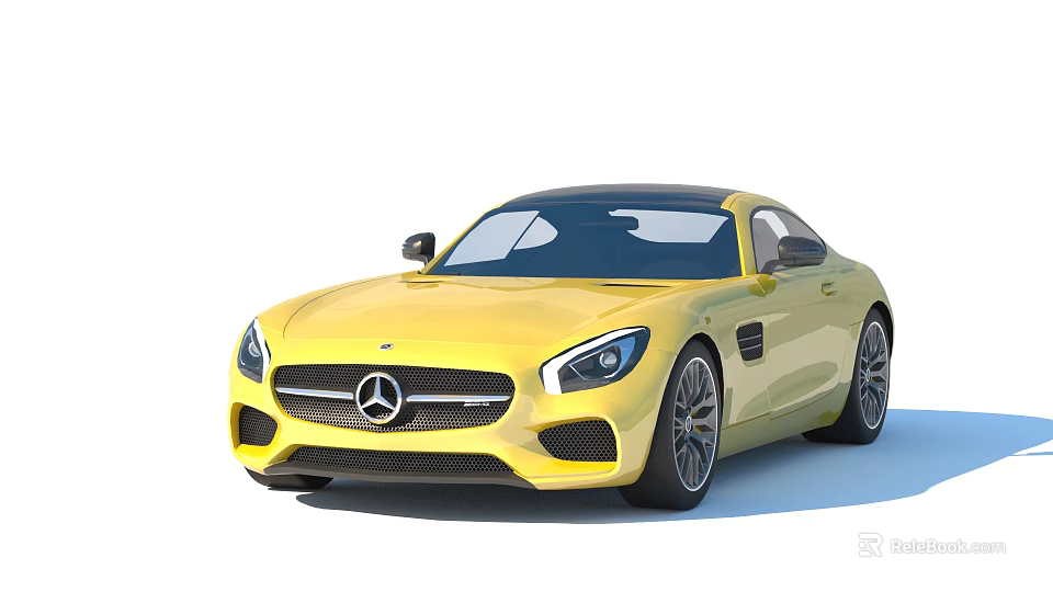Yellow Mercedes Sports Car With Sleek Design Black Roof And Alloy Wheels 3d model 