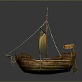 Wooden Ship Model With Sail Mast Yellow Flags And Wooden Hull Structure