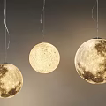 Three Moon Shaped Pendant Lights Hanging With Realistic Lunar Surface Texture 3d model