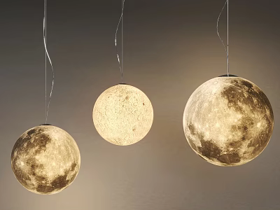 Three Moon Shaped Pendant Lights Hanging With Realistic Lunar Surface Texture 3d model