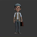 Man In Casual Attire Wearing Blue Cap And Glasses Vest Shirt Holding Briefcase