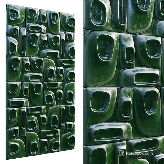 Unique Green Wall Decor With Modern Textured Irregular Blocks And Indentations 3d model 