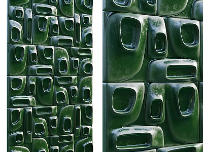 Unique Green Wall Decor With Modern Textured Irregular Blocks And Indentations 3d model