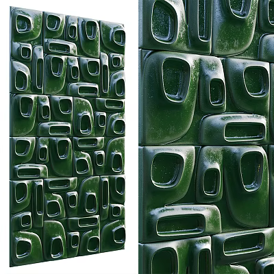 Unique Green Wall Decor With Modern Textured Irregular Blocks And Indentations 3d model