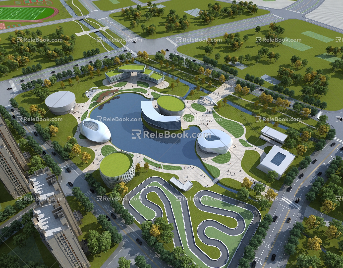 Modern Aerial View Tourist Building Aerial View 3d model