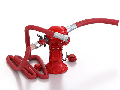 Red Industrial Fire Hydrant Equipment With Flexible Hose And Valve Connections 3d model