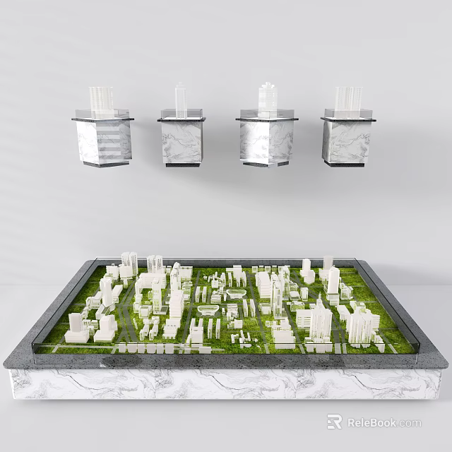 Commercial Equipment For City Model Display On Marble Platform With Green Areas 3d model 