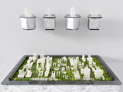 Commercial Equipment For City Model Display On Marble Platform With Green Areas 3d model