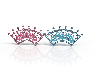 Red And Blue Corner Crowns With Red Corner And Blue Corner Inscriptions 3d model