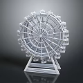 Transparent White Ferris Wheel Model With Detailed Structure And Metal Base 3d model
